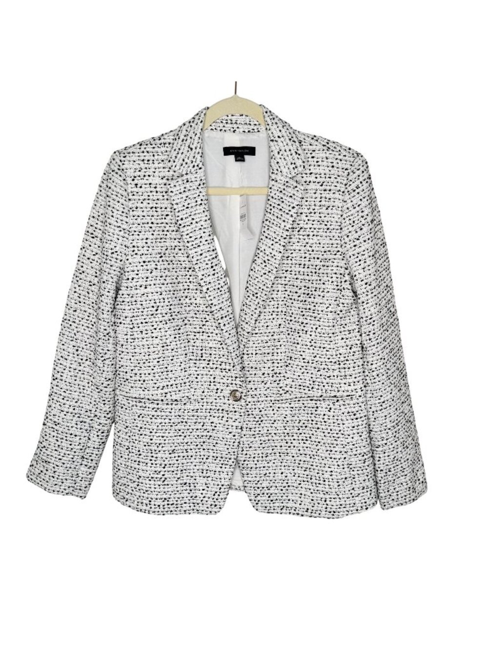 NWT Ann Taylor White/Black Tweed Boucle Blazer, 8